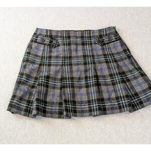 GAP Skirt Sz 1 Gray Blue Plaid Wool Blend Pleated Mini Academia Office Preppy